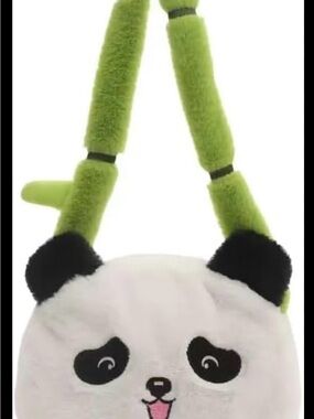 Plush Panda head Crossbody Bag in White & Green